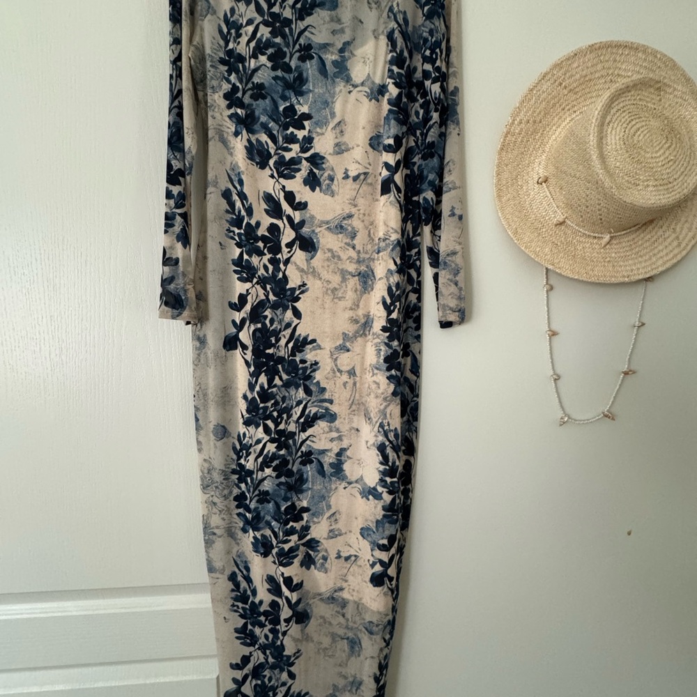 Express Blue Floral Pattern Dress